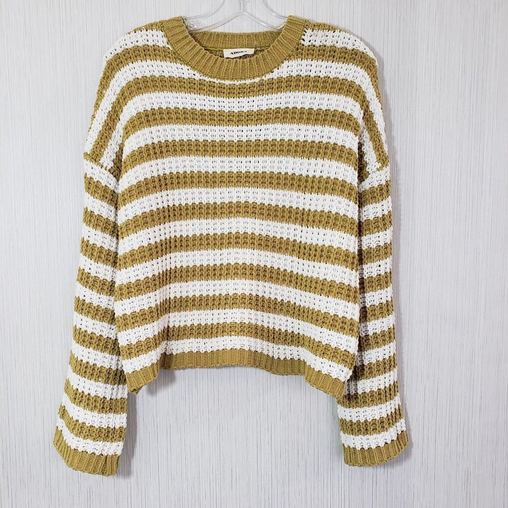 Adora super soft open‎ knit striped slightly cropped sweater with wide sl…